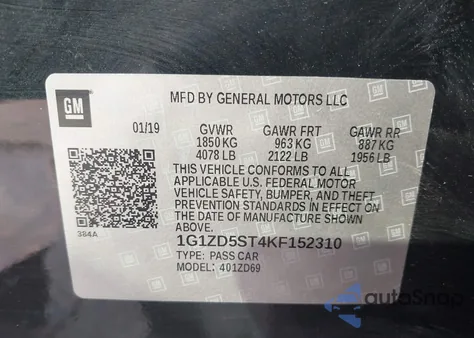 2019 Chevrolet Malibu Lt из США, поврежденный, VIN 1G1ZD5ST4KF152310